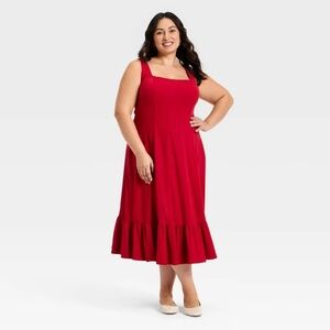 Ava & Viv NWOT Red Short Sleeve A-line Midi Dress Size 22